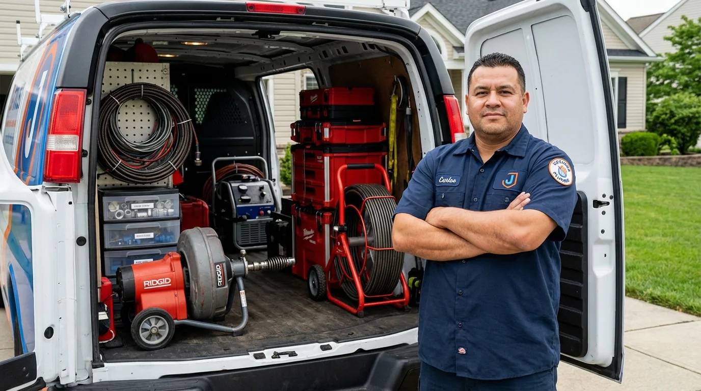 Professional drain cleaning equipment and Johns Plumbing LLC plumber in Sedan