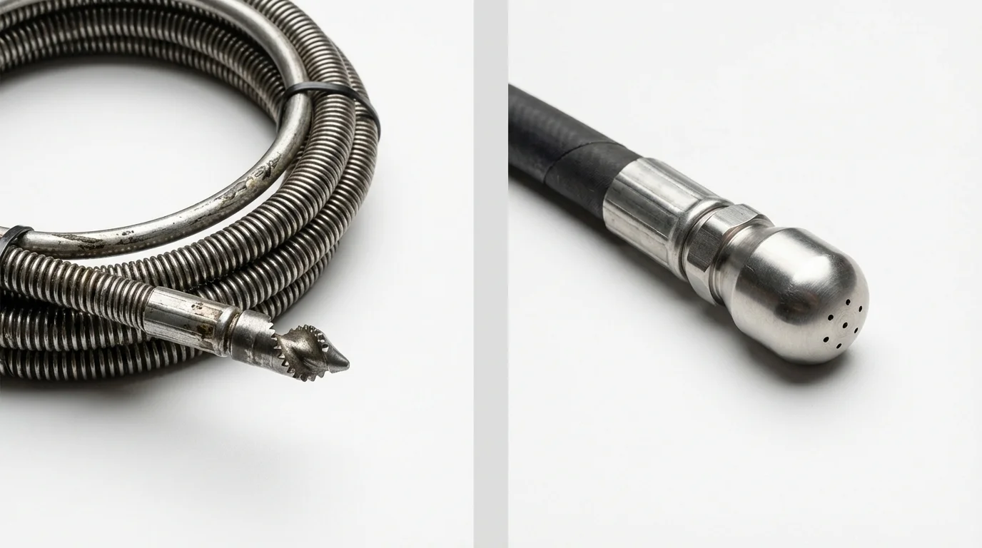 Drain snake cable and hydro jetting nozzle used for drain cleaning in Sedan, KS