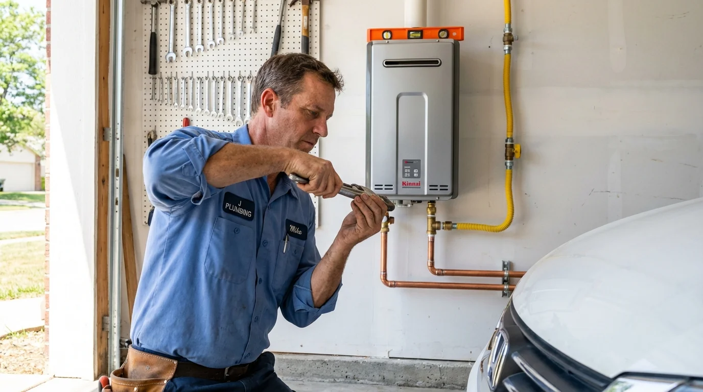 Tankless water heater installation by a Johns Plumbing LLC plumber in Sedan