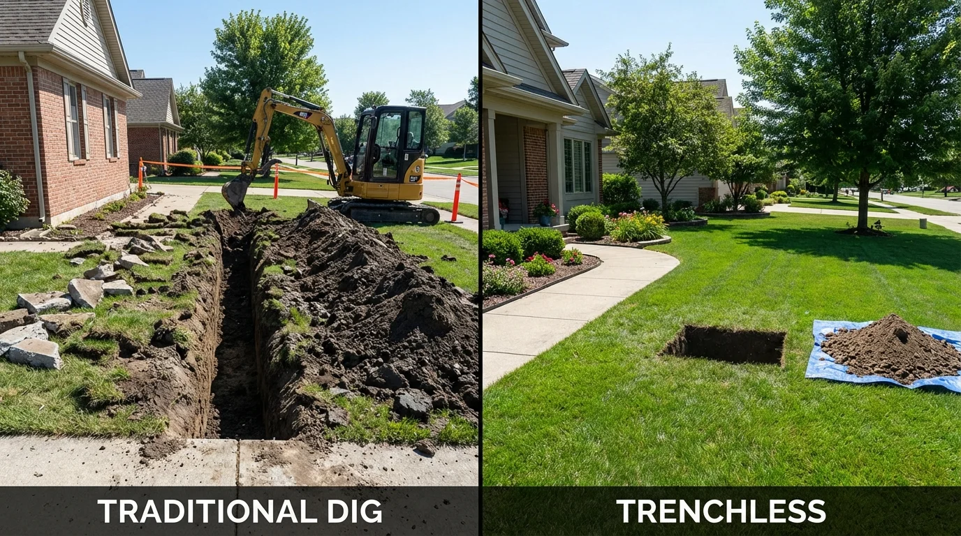 Trenchless sewer repair with minimal yard damage versus traditional excavation in Sedan, KS